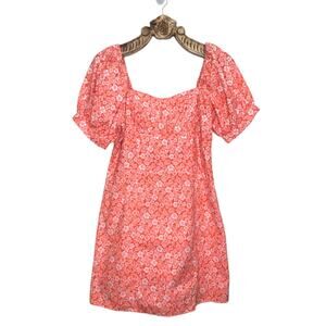 Anthropologie Dress Floral Hibiscus Puff Sleeve A Line Mini Cotton Small NWT